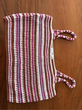 Mango Striped Crochet Crop Top in Brown, White & Pink feminine dainty